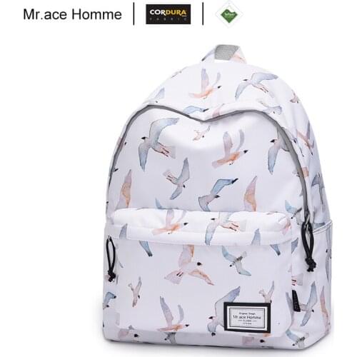 Brand White Bird Printing Backpack Women 14 inch Laptop School Backpack Boy College Bag For Girl School Bagback Boy