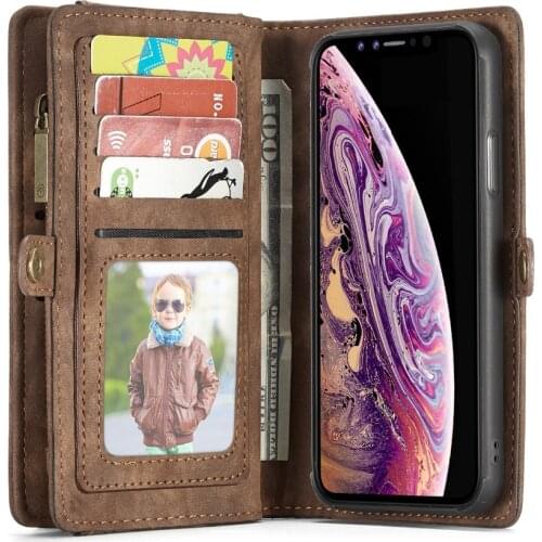 Genuine Leather Wallet case for iPhone Xs Max/XR,super organizer wallet money purse card holder with magnetic detachable case