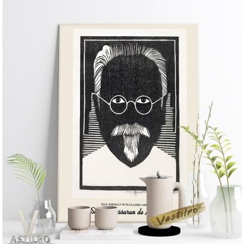 Samuel Jessurun De Mesquita Graphic Artist Poster Self-Portrait With Glasses And Goatee Art Prints Black White Minimalist Decor