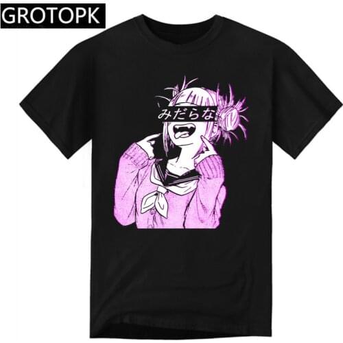 Lewd Pink Sad Japanese Anime Aesthetic My Hero Academy T Shirt Summer Men TShirt Harajuku Streetwear Mens Clothes Anime Shirt