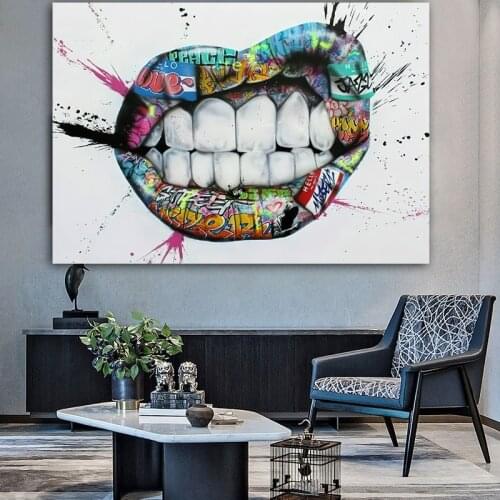 Graffiti Art Canvas Painting Abstract Lip Tooth Inspirational Posters Posters Print Wall Art Picture Living Room Home Decoration