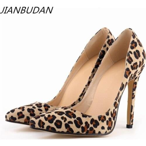 JIANBUDAN sexy Mature womens High heels shoes Leopard elegant high-heeled pumps 11cm high heel Snakeskin pattern banquet shoes