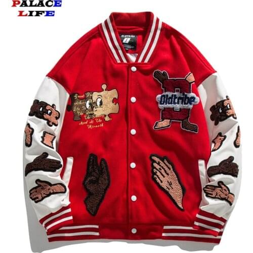 Harajuku Streetwear Jackets Men Alien Letter Funny Embroidery Patchwork Baseball Coat Casual Couple Oversized Varsity Jacket