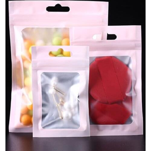 Matt Pink Aluminum Foil Window Ziplock Bags Christmas Gifts Pouches Pink Jewelry Nail Beauty Bracelets Package Bags