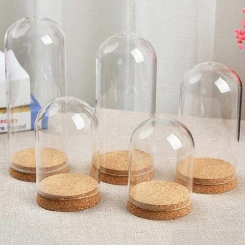 Mini Clear Glass Display Stand Handcraft Hemisphere Cover With Wood Cork Base Wood Cork Bell Jar Cover Table Decor #1