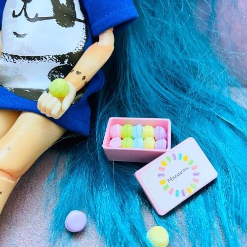 NEW 1:12 Miniature Macaron 1PCS Alloy Box+ 10pcs Mini Macaron for Blyth Barbies OB11 1/6 BJD Dollhouse Kitchen Play Toys