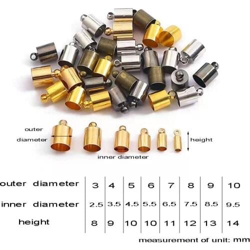 50pcs/lot Tassel Leather Cord End Crimp Caps Beads 3 4 5 6 7 8 9 10 mm End Tip Cap For DIY Necklace Jewelry Making Findings