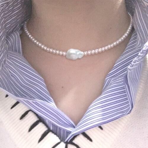 Liemjee Round Beads Irregular Pearls Necklace Fashion Personality Jewelry For Women Feature Namour Charm Gift All Seasons