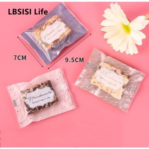 LBSISI Life 100pcs Several Colors Heat Seal Bag Literary Pattern Candy Nougat Biscuit Chocolate Party Packaging