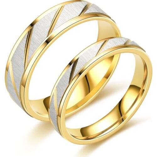 AsJerlya Titanium Steel Engrave Name Lovers Couple Rings Gold Wave Pattern Wedding Promise Ring For Women Men Engagement Jewelry