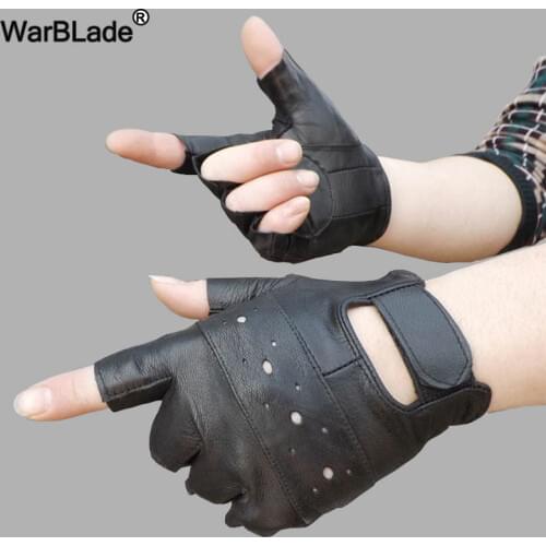 WarBLade Men Genuine Leather Gloves Sport Driving Slip-resistant Luvas Half Finger Sheep Leather Fingerless Gym Fitness Gloves