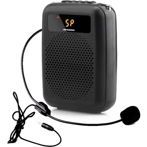 12W Wearable Megaphone with Microphone Screen Display Radio Antenna 2400mAh Portable Headset Mic Wired Voice Amplifier