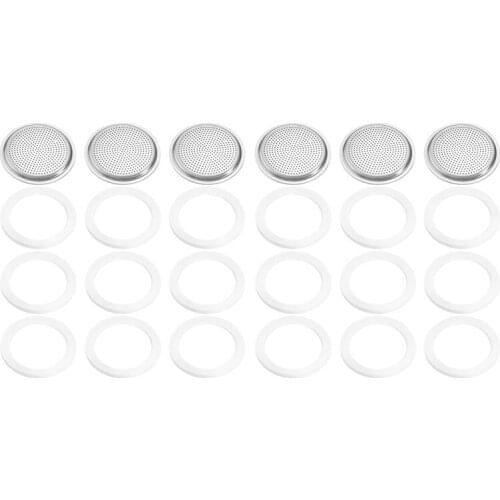 AD-Silicone Gaskets and 3 Piece Stainless Filter Gasket Stainless Steel Gasket Replacement for 6 Cup Moka Express