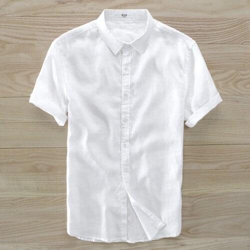 Classic style mens linen short-sleeved shirt summer casual white men shirt flax 5 colors M-3XL square collar shirts mens camisa