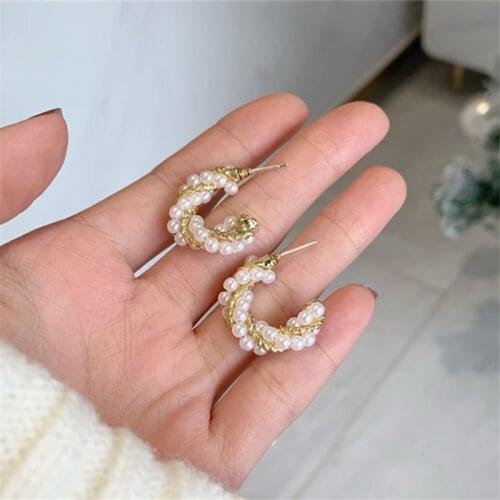 South Korea contracted metal material pearl earnail, geometric C shape temperament fashionable womans earrings 2021 new jewelry