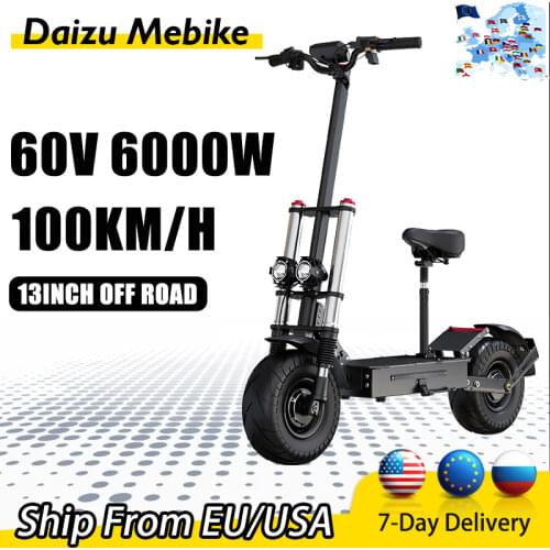 E Scooter 6000W/60V Electric Scooter with Fast 13inch E Scooter with 80-100kms Long Range Dual-Drive Adult monopattino elettrico