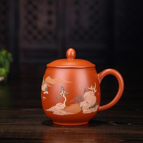 Special yixing box manual undressed ore purple cover cup cooked in mud painting business gifts cups office tea cup