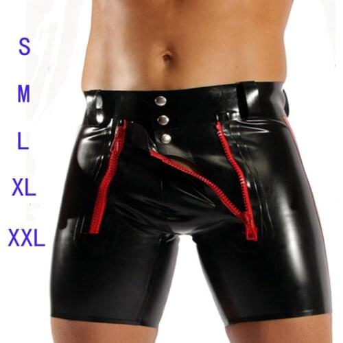 New Hot Sexy Male Black Faux Leather Panties Latex Short Boxer Wetlook Clubwear Zipper Jockstrap Fetish Gay Men Underwear Slip