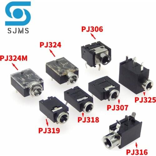 PJ-306 PJ-307 PJ-316 PJ-318 PJ-319 PJ-324 PJ-324M PJ-325 3.5mm Headphone Female Jack Socket Audio Connector DIP PCB Mount