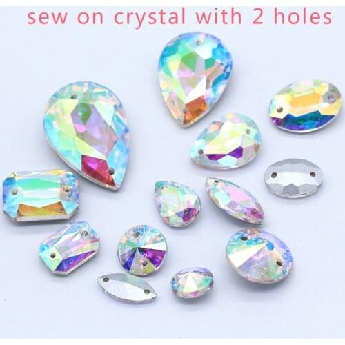 High Quality Crystal AB Sew On Rhinestones Pointback Faceted Glass Sew on Stones Sewing strass Buckle For Clothes Wedding Dress
