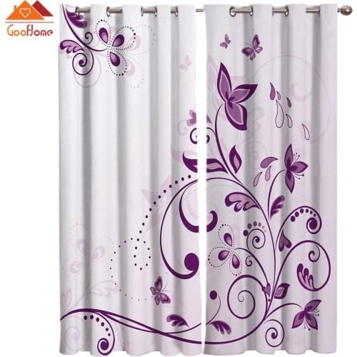 Violet Butterfly Window Curtains Living Room Outdoor Fabric Drapes Curtain Home Decor