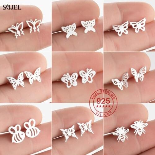 925 Sterling Silver Multiple Butterfly Earring for Women Girls Fashion Romantic Animal Origami Butterfly Stud Earings Pendientes