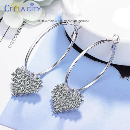 Cellacity Classic 925 Sterling Silver Earrings For Women With Hearty Shape Zircon Women Original Fine Jewelry Wedding Gift