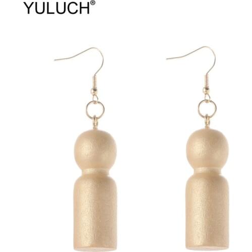 YULUCH Vintage Gold Wooden Roman Column Statement Dangle Earrings 2019 Long Fashion Drop Pendant Earrings For Women Wedding Gift