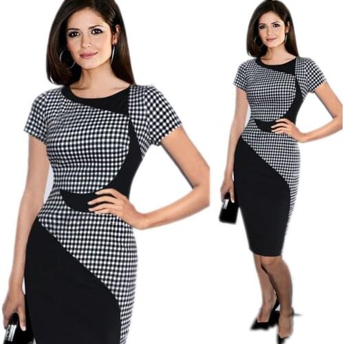 2019 New Patchwork Business Women Dress Plus size Tight Paddy Slim