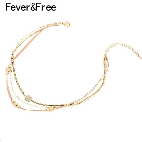 Fever&Free Multilayer Women Dainty Charm Necklace Creative Choker Beaded Strand Necklace Jewellery Gifts For Ladies