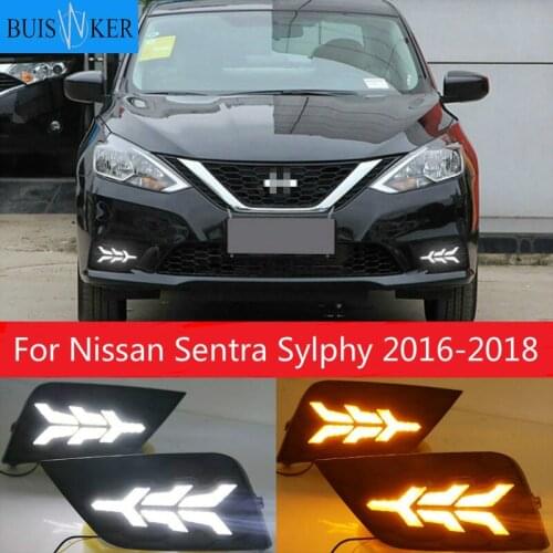 1Pair For Nissan Sentra Sylphy 2016-2018 Daylight LED DRL Daytime Running Lights with turn signal Fog Lamp