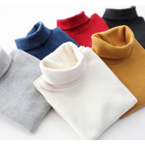 1Pc Baby Boy Girl Autumn And Winter Cotton Solid Color Long Sleeve Turtleneck T-shirt Fall Kids Warm Multi-color Casual Outfits