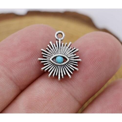 20pcs Antique Silver Plated Evil Eye Sun Charms Pendants for Jewelry Making Earrings Bracelet DIY Handmade Craft Accessories
