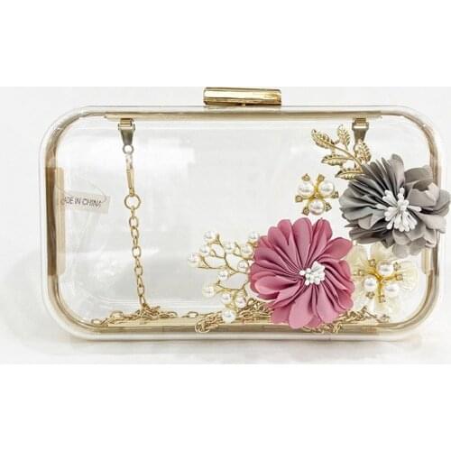 2021 Acrylic Transparent Flower handbags Small box evening Bag New Fashion Dinner Purse chain Shoulder Bag Cross Body Bag B403