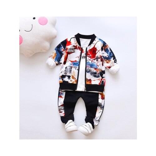 Cute Trend Korea 2019 spring Fall ink painting baby girls boys suits mignon/newborn clothing set kids coat+t-shirt+pants 3pcs
