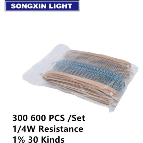 300 600 PCS /Set 1/4W Resistance 1% 30 Kinds Each Value Metal Film Resistor Assortment Kit resistors 100R 1K 47K 10K 100K 4K7