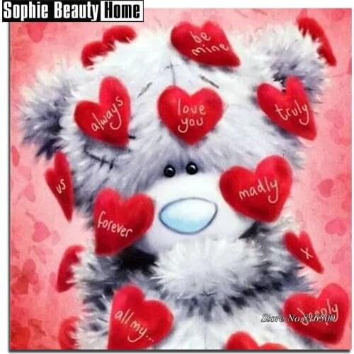 5D DIY Full Drill Diamond Painting Cartoon Love Bear Teddy Diamond Embroidery Cross Stitch Rhinestone Mosaic Wedding Decor188034