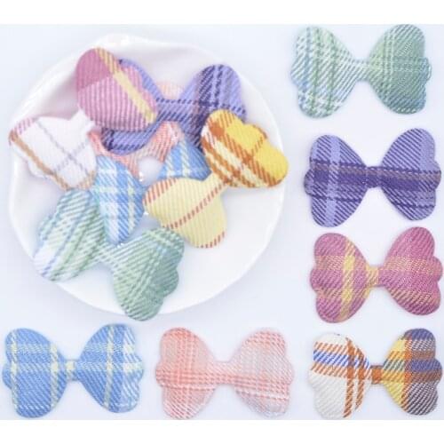 50Pcs 40*26mm Padded Reticulated Plaid Cloth Bow Applique for DIY Hat Clothes Leggings Fabric Sewing Patches Handmade Headwear