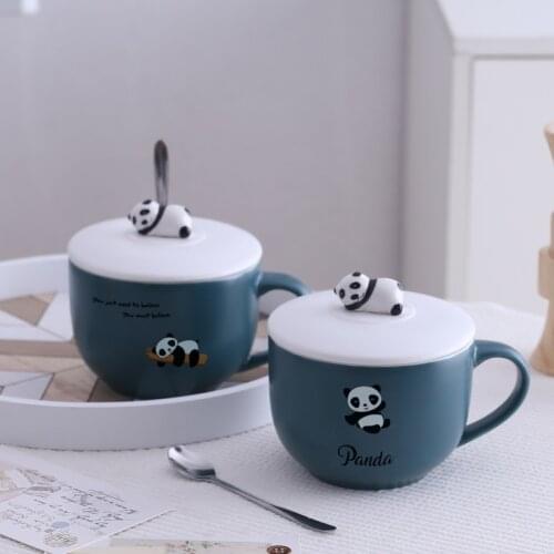 Cartoon Hand-painted Three-dimensional Panda Large Capacity Ceramic Cup Creative Mug with Cover Spoon Korean Student Water Cup