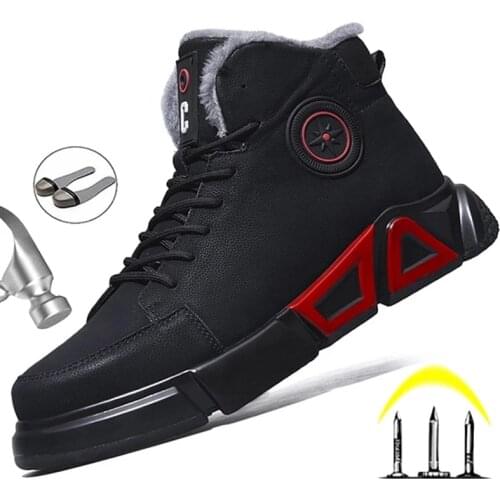 High Quality Work Safety Boots Men Plush Warm Men Boots Indestructible Safety Shoes Men Work Boots Waterproof Work Shoes Male