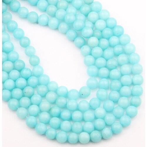Wholesale Natural Stone matte Polish Blue Amazoni Round Beads Making For Jewelry DIY Bracelet Necklace Handmade Material 4/6/8 m