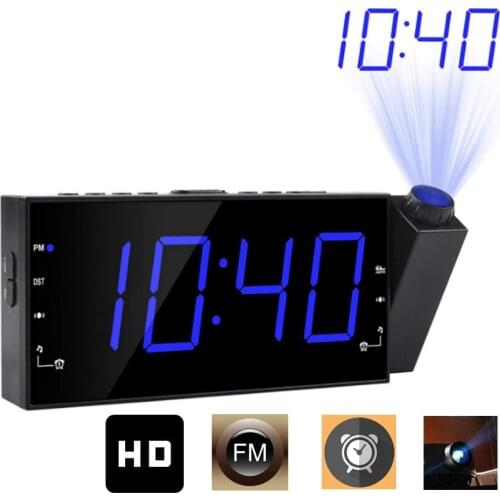 Digital Alarm Clock Projection Clock FM Radio Alarm Clock Table Watch Adjustable Projector USB Dual Alarm Clock with Snooze