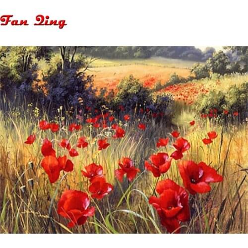 Flower poppy field grass 5D Diamond Painting Full Square Picture Of Rhinestone round diamond Embroidery Mosaic Home Decor Gift