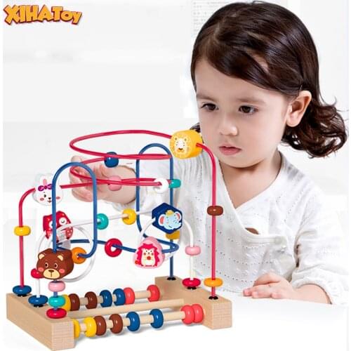 XIHATOY Wooden Circles Bead Wire Maze Roller Coaster Montessori toddler Math educational toys For Boys Girls Gifts