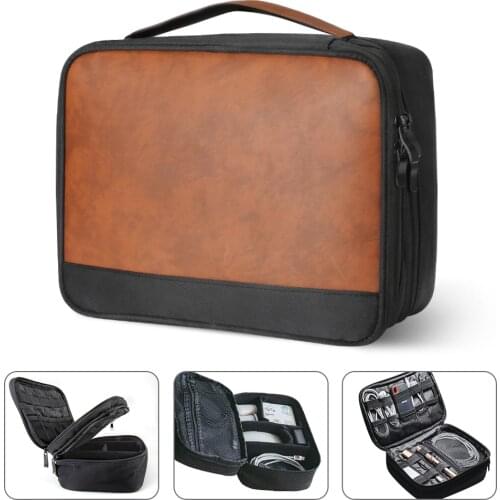 Double Layer crazy horse skin Electronic Thicken Cable Organizer Bag Portable Case for Hard Drives, Cables, Charge, Kindle, iPad