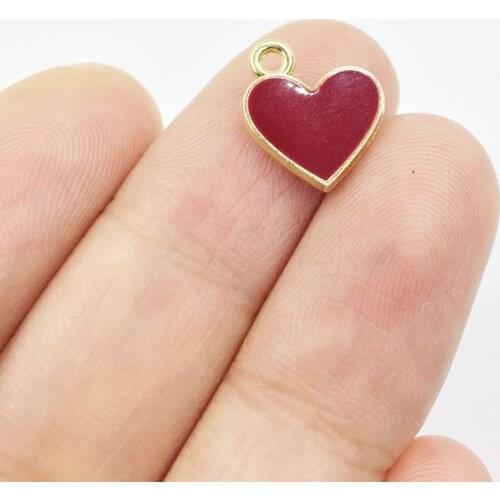 Eruifa 10pcs 10mm Epoxy Dark Red Heart Zinc alloy Charms Pendant Jewelry DIY Handmade Earrings.Bracelet, Necklae 2 colors
