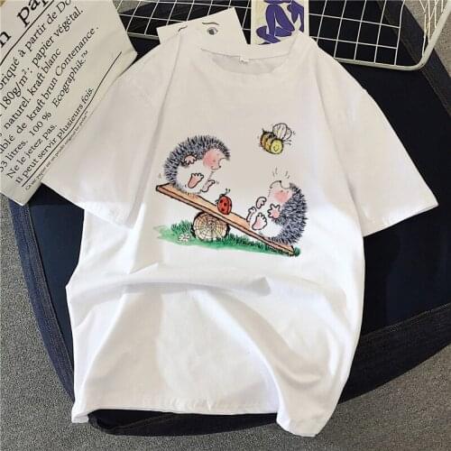 The Great Wave of Aesthetic T-Shirt Women Tumblr 90s Fashion Graphic Tee Cute T Shirts And Cute Hedgehog Summer Tops Female