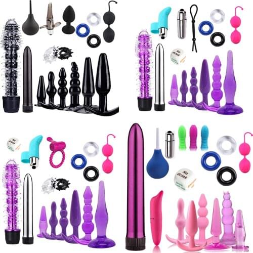 Women Men Vibrator Kit Lock Rings Cone Ball Anal Plug Sex Massage Tools Finger Massage Anus Washer Adult Sex Toy