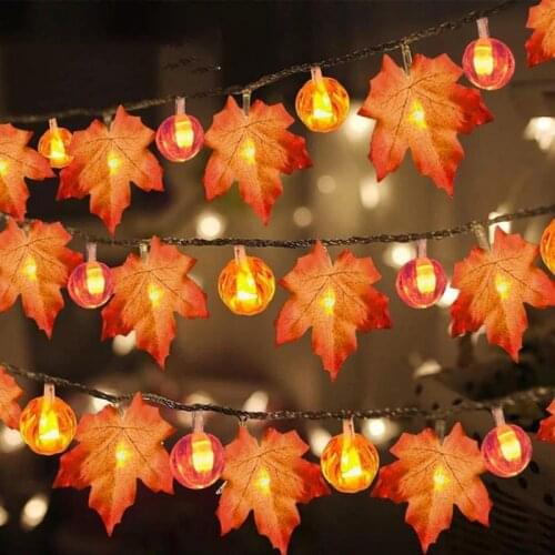 HOT Maple Leaf Pumpkin Lantern String Halloween Thanksgiving Decoration LED Light Garden Party Room Festival Lamp Ornament 2021