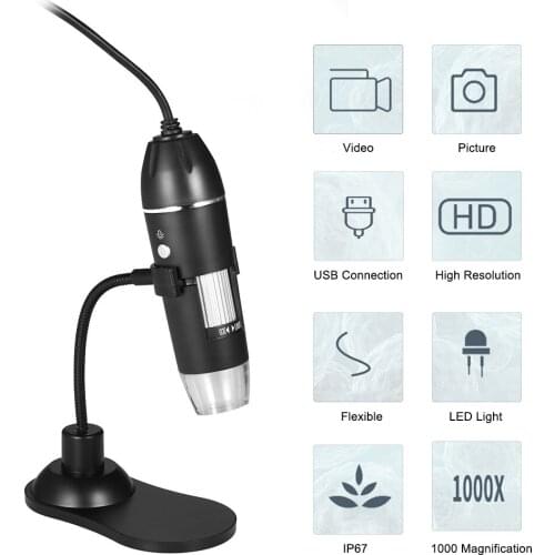 Digital Zoom Microscope USB Handheld & Desktop Magnifier Camera Light Magnifying Glass1000X Magnification for System with Stand